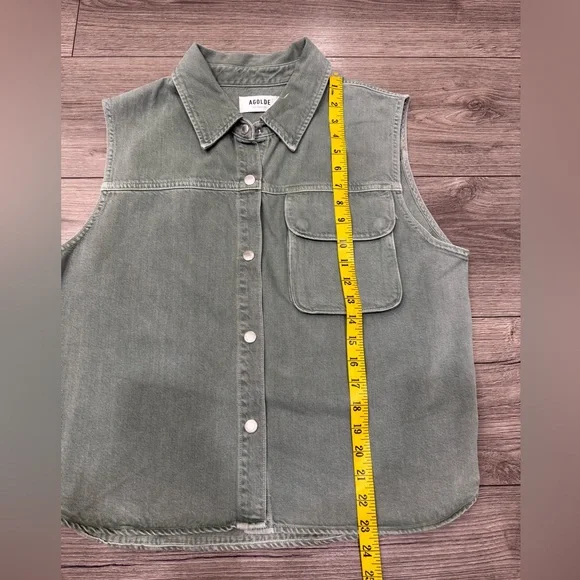 NWOT AGOLDE hadley sleeveless denim shirt green SZ L - Picture 4 of 9